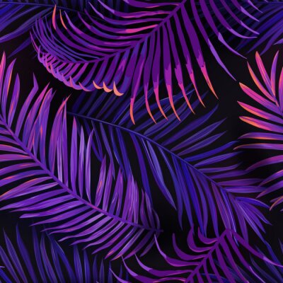 Canvas Tropische palmbladeren in neonkleuren