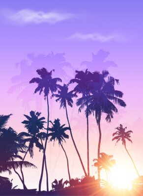 Tropische palmbomen bij zonsopgang