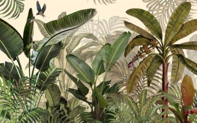 Tropische planten in een botanische illustratie