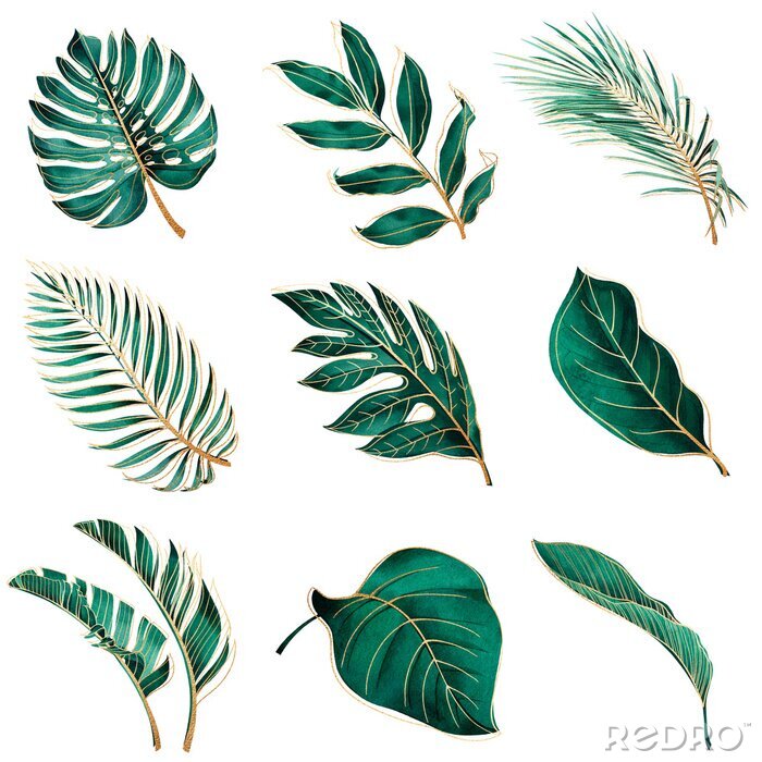 Canvas Tropische planten in glamourstijl