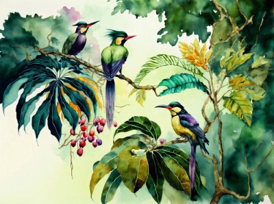 Canvas Tropische vogels op een tak