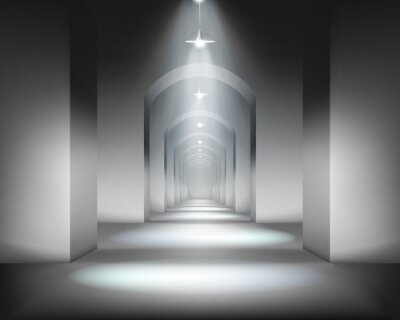 Tunnel met bogen en lampen