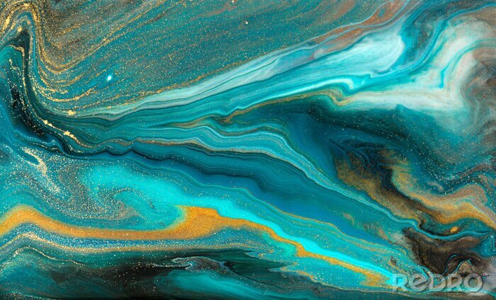 Canvas Turquoise golven van effen marmer
