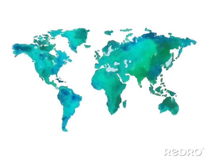 Canvas Turquoise wereldkaart