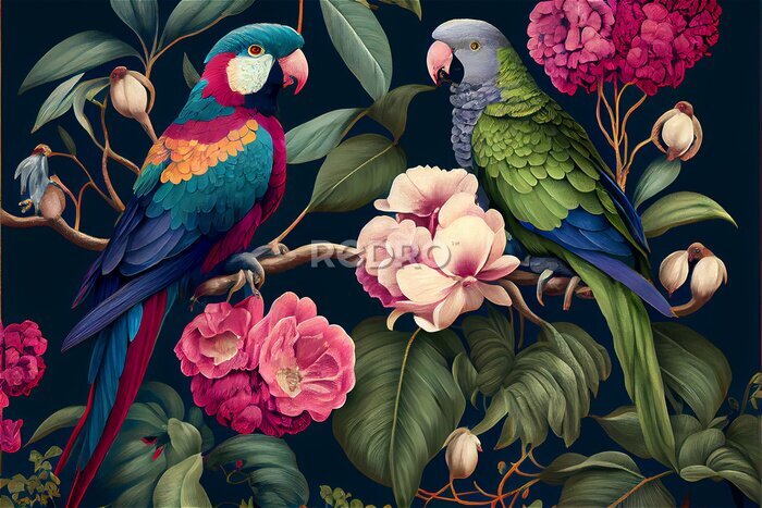 Canvas Twee exotische papegaaien
