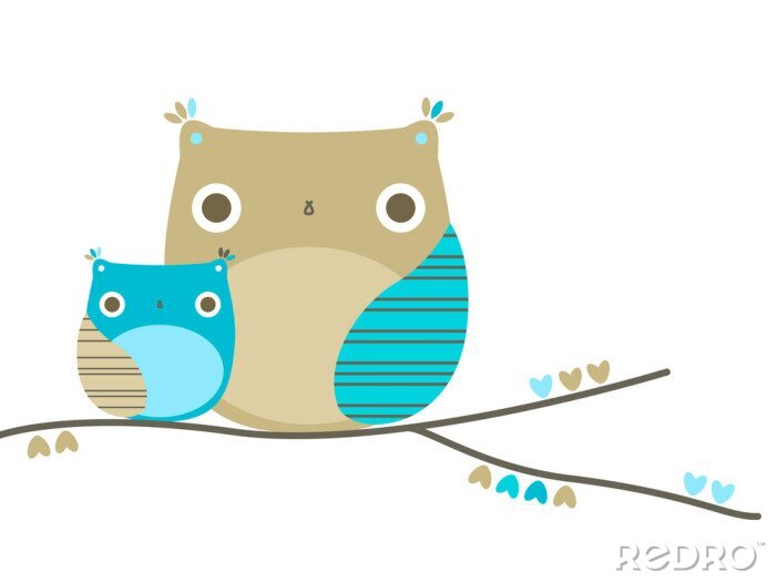 Canvas Twee uilen in blauwbruine kleuren