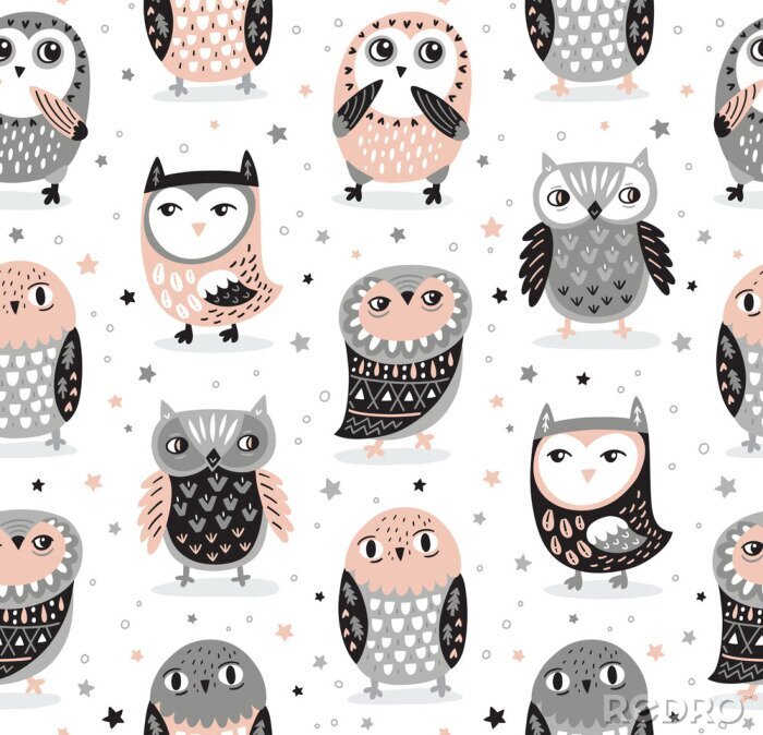 Canvas Uilen voor kinderen in grijstinten