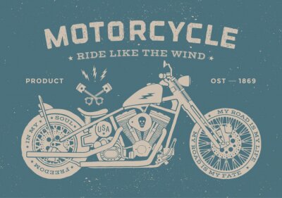 Canvas Uitstekende ras motorfiets oude school stijl. Poster en afdrukken voor t-shirt. vector illustratie