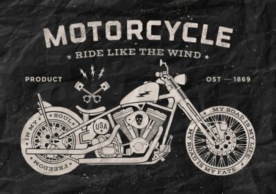 Uitstekende ras motorfiets oude school stijl. Zwart en wit poster, print voor t-shirt. vector illustratie