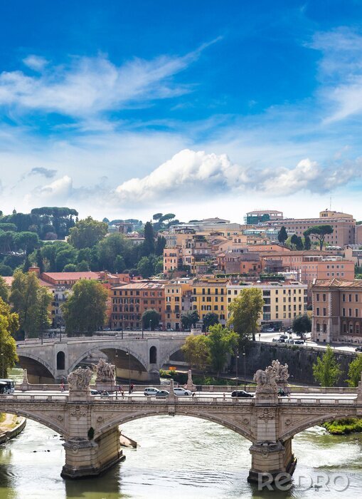 Canvas Uitzicht op de brug en de Tiber in Rome