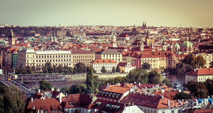 Canvas uitzicht op de oude stad met het kasteel van Praag
