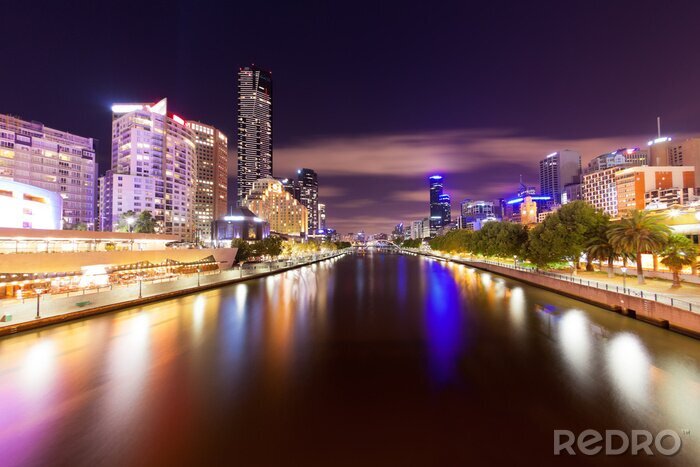 Canvas Uitzicht op de rivier Yarra in Melbourne in de nacht