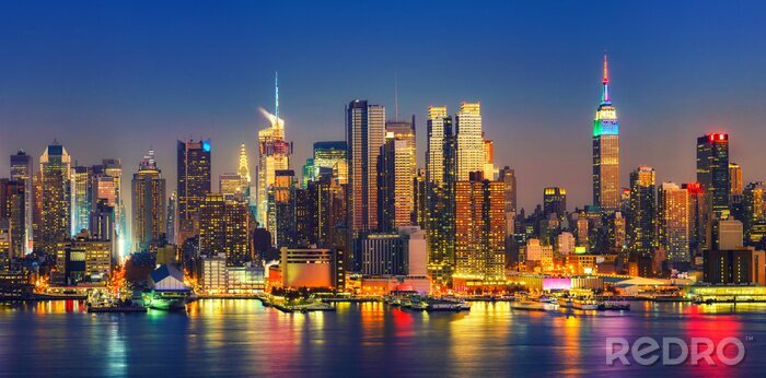 Canvas Uitzicht op Manhattan &#39;s nachts