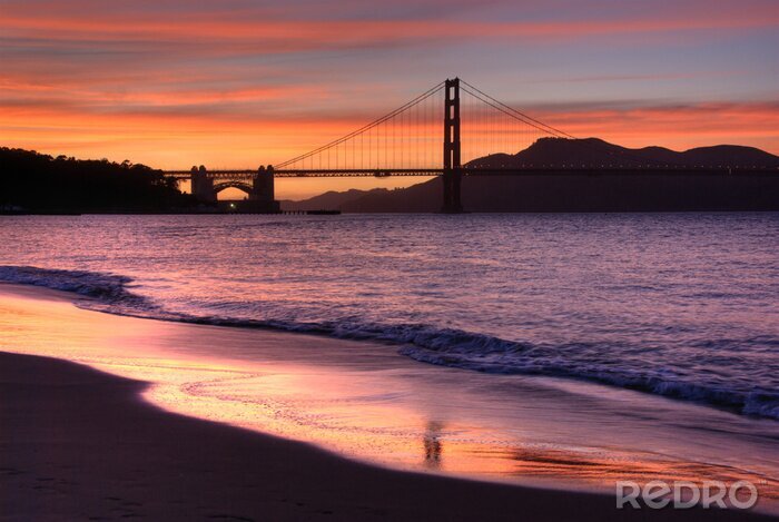 Canvas Uitzicht vanaf het strand naar de Golden Gate Bridge