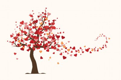 Canvas Valentijnsdag kaart, liefde boom met hart laat plat illustratie vector.