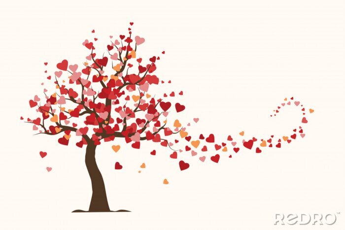 Canvas Valentijnsdag kaart, liefde boom met hart laat plat illustratie vector.