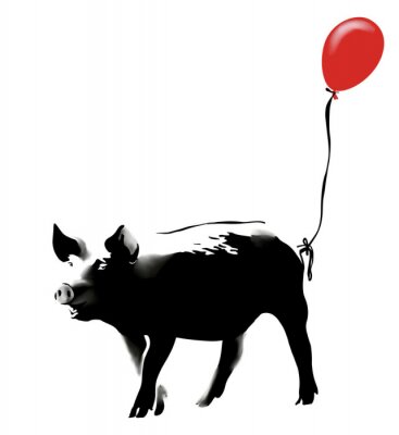 Canvas Varken met rode ballon in Banksy stijl