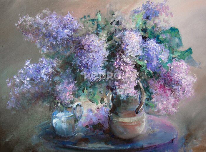 Canvas Vazen met paarse lila bloemen