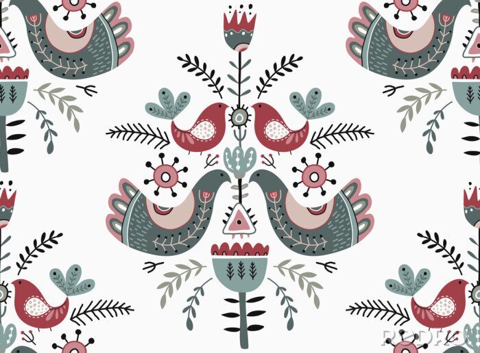 Canvas Vector Christmas seamless pattern in scandinavian style.