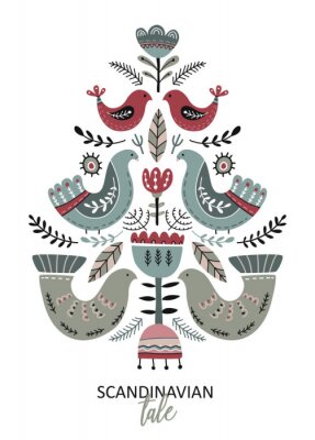 Canvas Vector greeting card, poster in scandinavian style.
