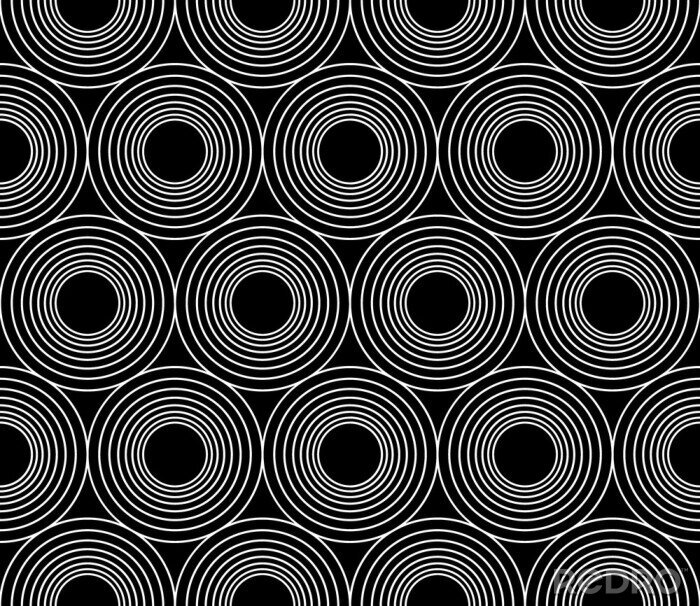 Canvas Vector moderne naadloze geometrische patroon van cirkels, concentrisch, zwart en wit abstract geometrische achtergrond, trendy print, zwart-wit retro textuur, hipster fashion design