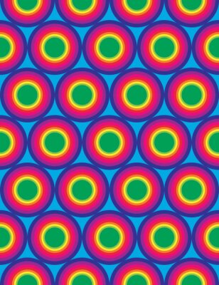 Canvas Vector moderne naadloze kleurrijke meetkunde cirkels patroon, kleur regenboog abstract geometrische achtergrond, trendy veelkleurige print, retro textuur, hipster fashion design