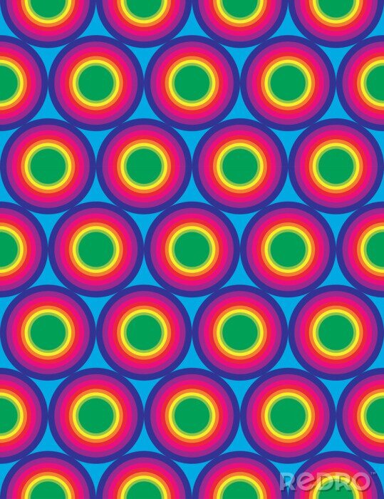Canvas Vector moderne naadloze kleurrijke meetkunde cirkels patroon, kleur regenboog abstract geometrische achtergrond, trendy veelkleurige print, retro textuur, hipster fashion design