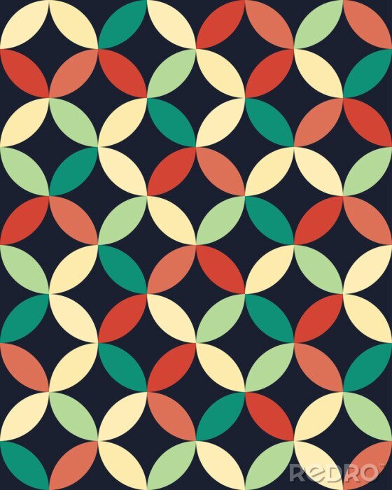 Canvas Vector moderne naadloze kleurrijke meetkunde overlappende cirkels patroon, kleur abstract geometrische achtergrond, kussen veelkleurige print, retro textuur, hipster fashion design