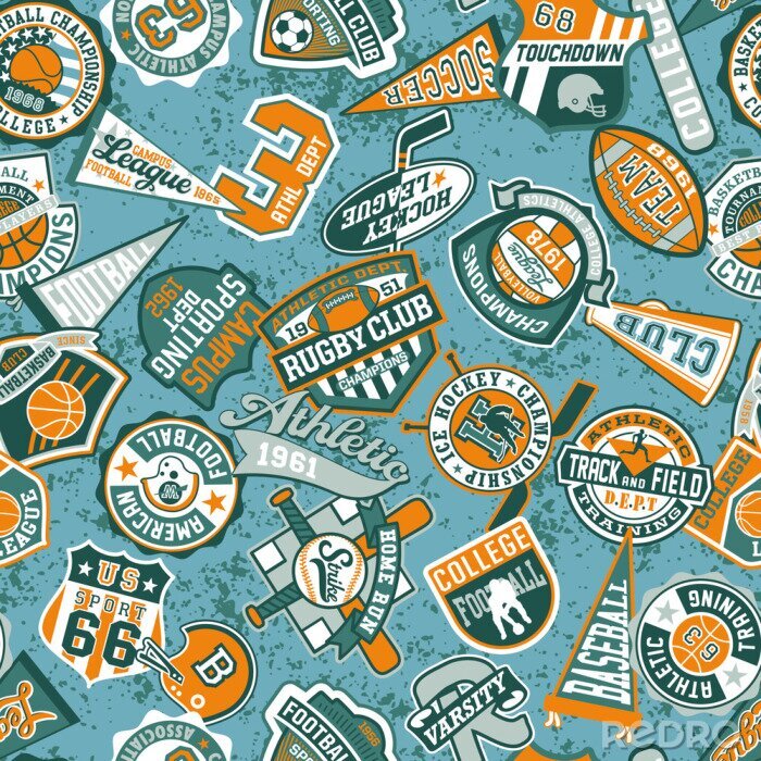 Canvas Vector naadloze patroon van vintage sport badges