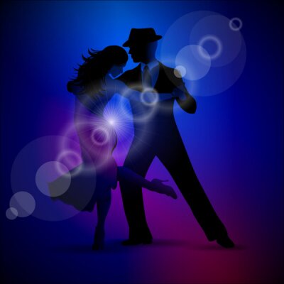 Canvas Vector ontwerp met paar tango dansen op een donkere achtergrond.