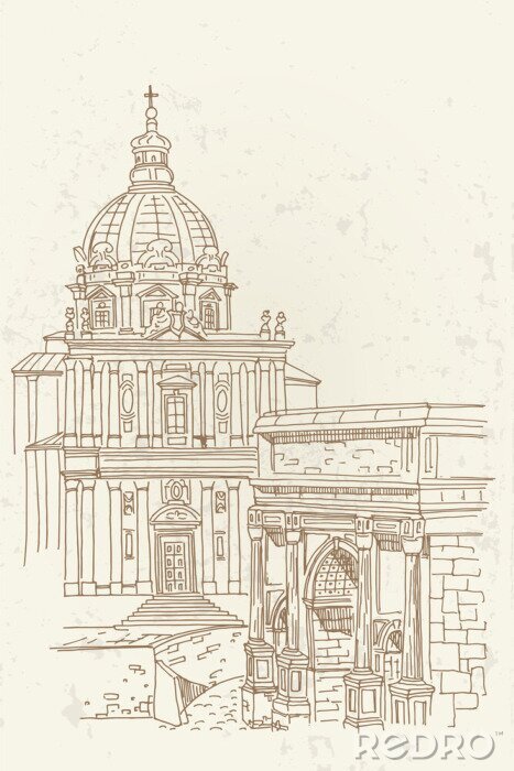 Canvas vector schets van oude ruïnes van een Romeinse Forum of Rome, Rome, Italië.