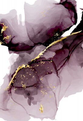 Vector watercolor repetition liquid flow in tender dark violet grey colors with gold glitters. Vector alcohol ink grunge abstract background. Wedding abstract  decoration design.