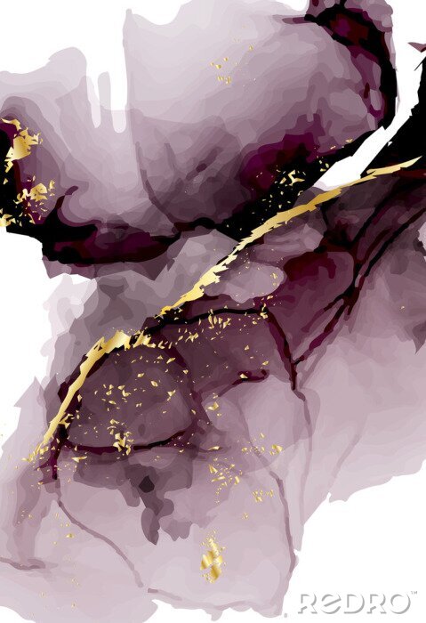Canvas Vector watercolor repetition liquid flow in tender dark violet grey colors with gold glitters. Vector alcohol ink grunge abstract background. Wedding abstract  decoration design.