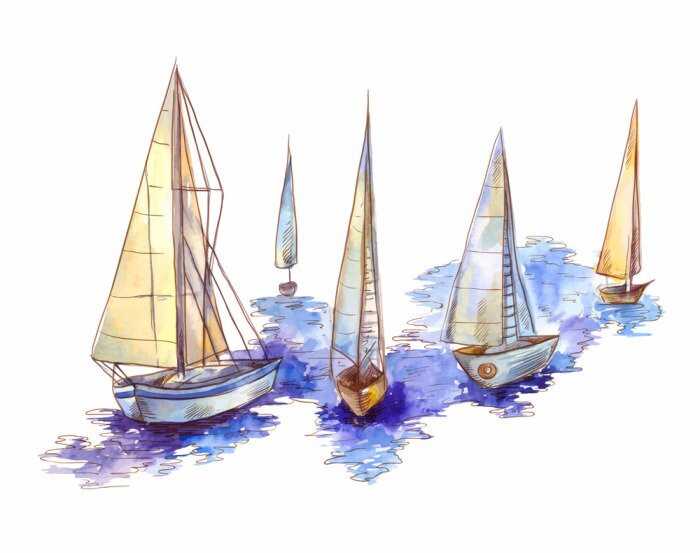 Canvas Vector watercolor sailboat regatta  isolated on white. Seascape scene in sketch style