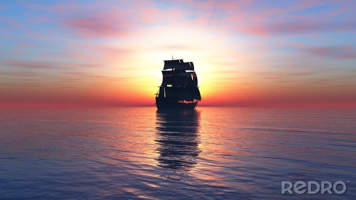 Canvas velero y puesta de sol