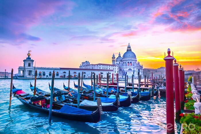 Canvas Venetiaanse officiële gondels beat zonsondergang