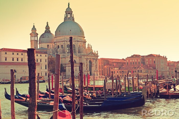 Canvas Venetië Canal Grande en Salute Gondola