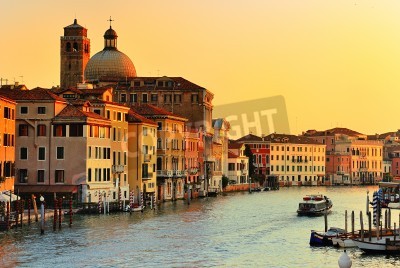 Canvas Venetië en de oranje zonsondergang