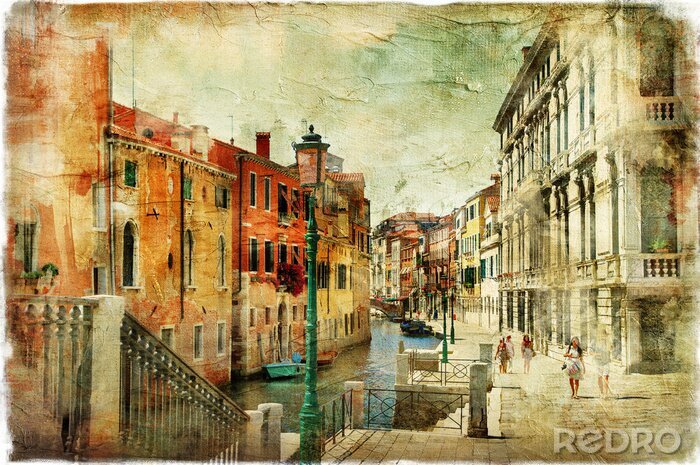 Canvas Venetië op een retro ansichtkaart