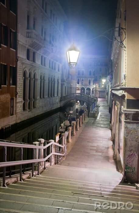 Canvas Venetië straat 's nachts, Italië