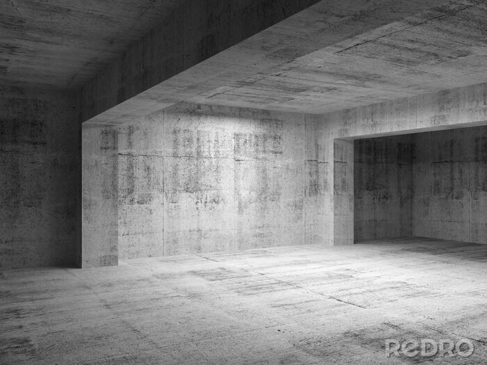 Canvas Verlichte betonnen grijze kamer