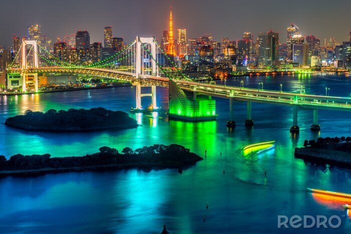 Canvas Verlichte stad Tokio 's nachts