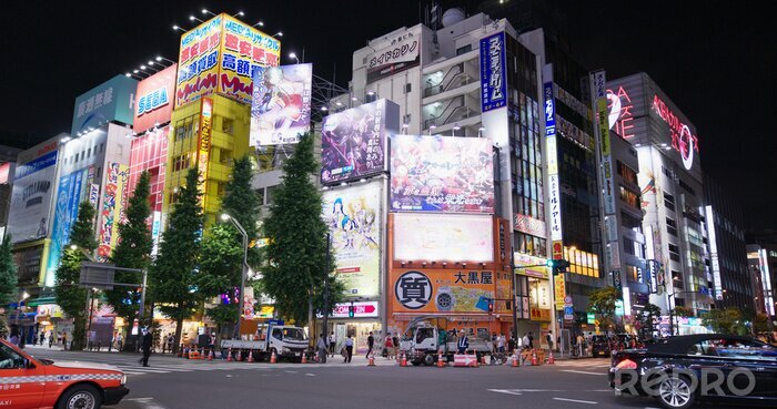 Canvas Verlichte straten van Tokio 's nachts