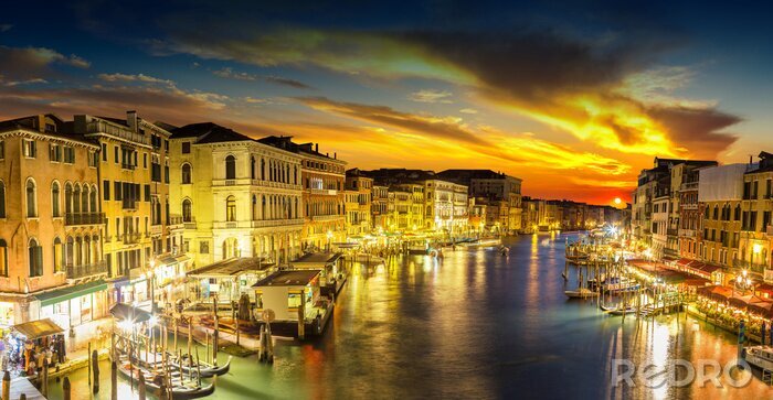 Canvas Verlichting van avond Venetië