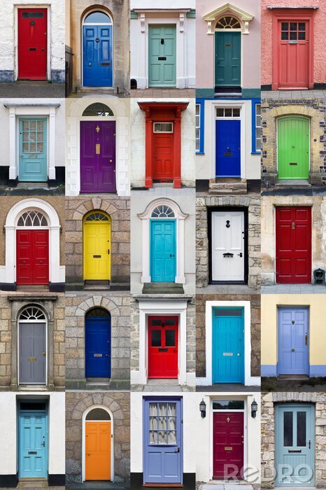 Canvas Verticale fotocollage van 25 voordeuren