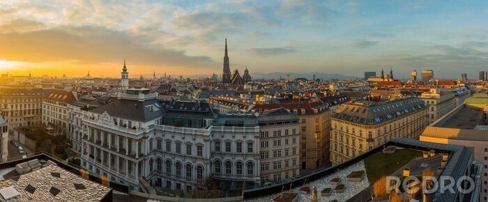 Canvas Vienna skyline panorama bij zonsondergang