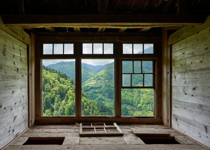 Canvas View from a window in a wooden house