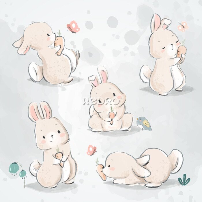 Canvas Vijf kleine konijntjes