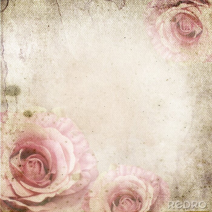 Canvas Vintage achtergrond met rozen over retro behang