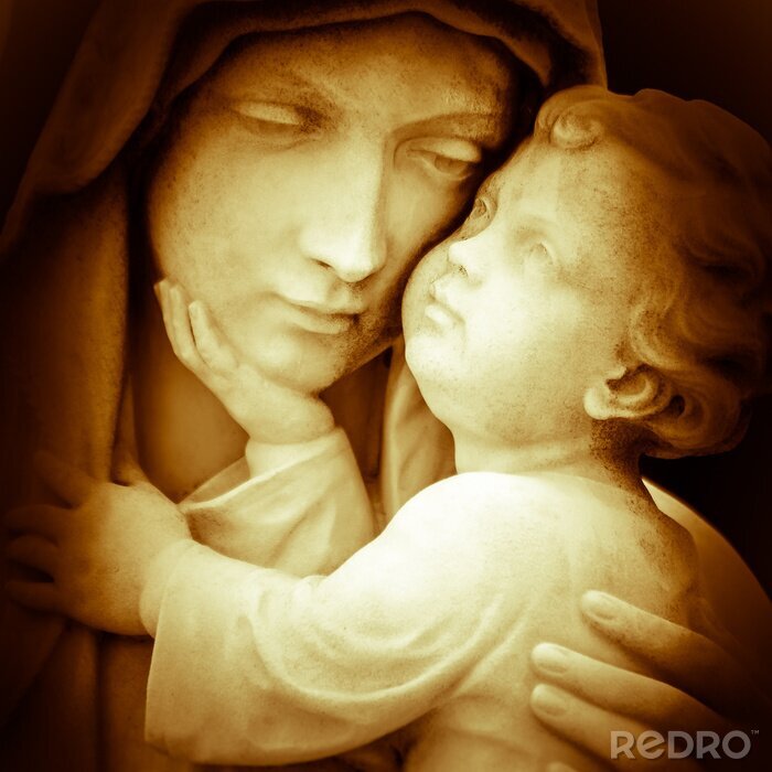 Canvas Vintage beeld van de maagd Maria dragende baby Jezus
